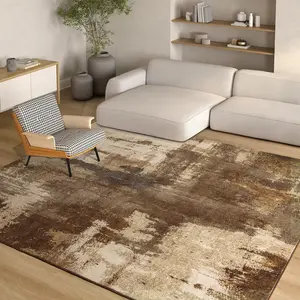 Brown Modern Abstract Faux Cashmere Area Rug With Non-Slip Backing, Machine Washable Indoor Rugs,Stain Resistant and Lint Free,Distressed Vintage Design Flower Area Rug for Living Room, Bedroom, Dining Room,Home Decor,5x7 Feet,6x9 Feet