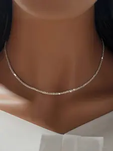 Sparkling Single Layer Necklace for Women, Minimalist necklaces, Elegant Evening Party Jewelry, Patchwork Design, Aluminum Material, All Seasons