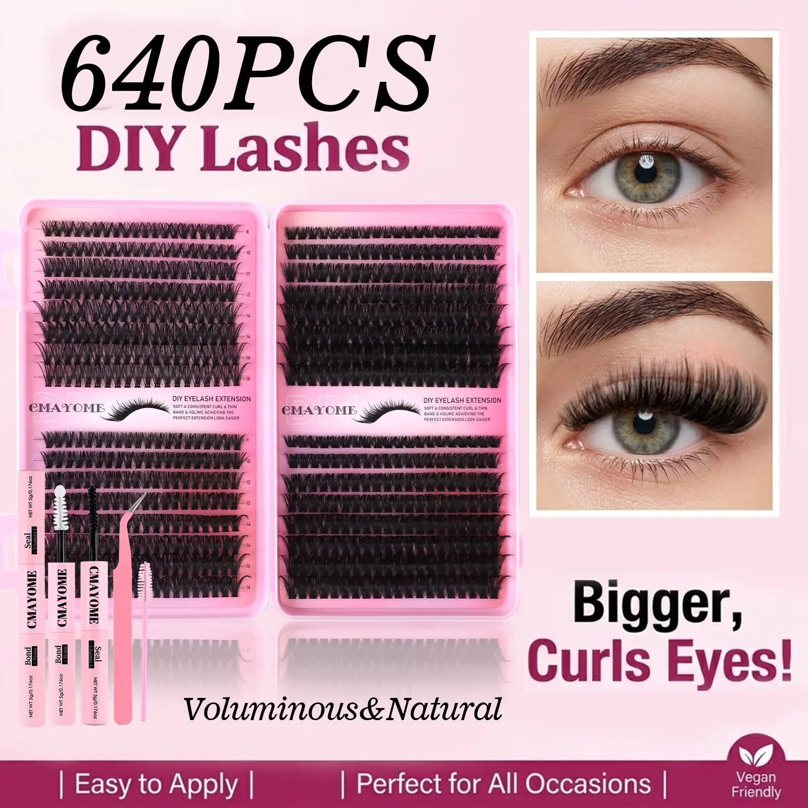 640 Clusters DIY Sectional Natural Liner Lash Extension Kit – 10D-100D Voluminous Individual Curling Lashes, Natural Fluffy Effect, Professional Clusters Set, Makeup Essentials, Versatile for All Occasions, Eyelash Extensions 💕✨