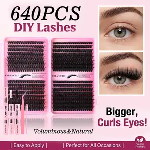 640 Clusters DIY Sectional Natural Liner Lash Extension Kit – 10D-100D Voluminous Individual Curling Lashes, Natural Fluffy Effect, Professional Clusters Set, Makeup Essentials, Versatile for All Occasions, Eyelash Extensions 💕✨