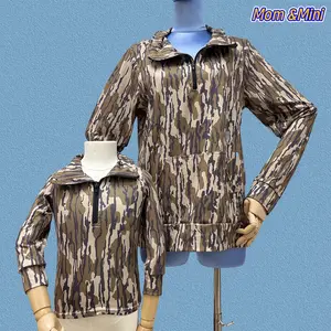 Mom & Mini Camo Pullover Top Little Country Girls Camouflage Long Sleeve Half Zip Hoodie Stay Trendy & Cozy For Hunting Daily Wear