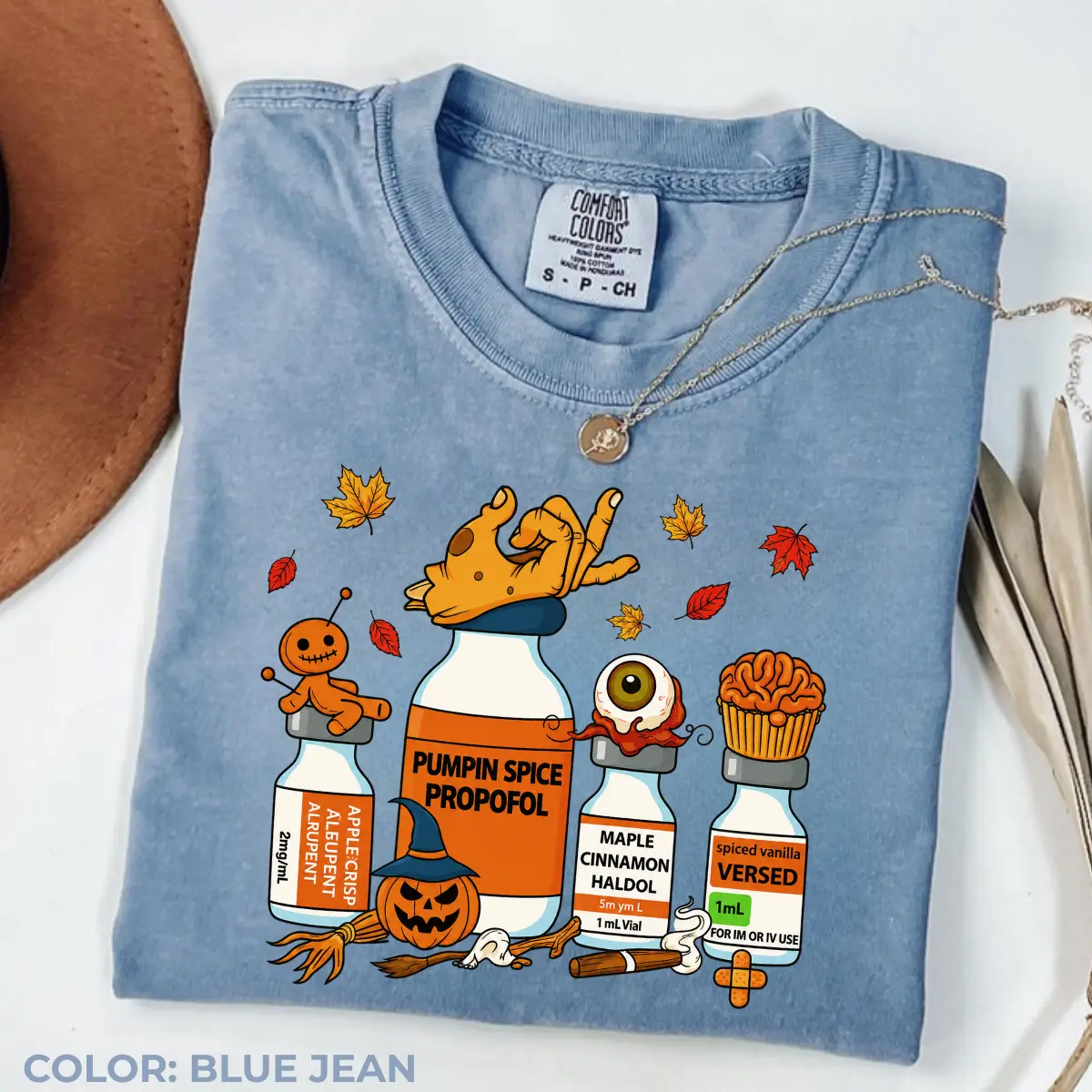 Comfort Colors Pumpkin Spice Propofol Nurse Shirt, Funny ICU Halloween Graphic Tee, Spooky Season Nursing T-Shirt, Fall Nurse Gift, Medical Apparel