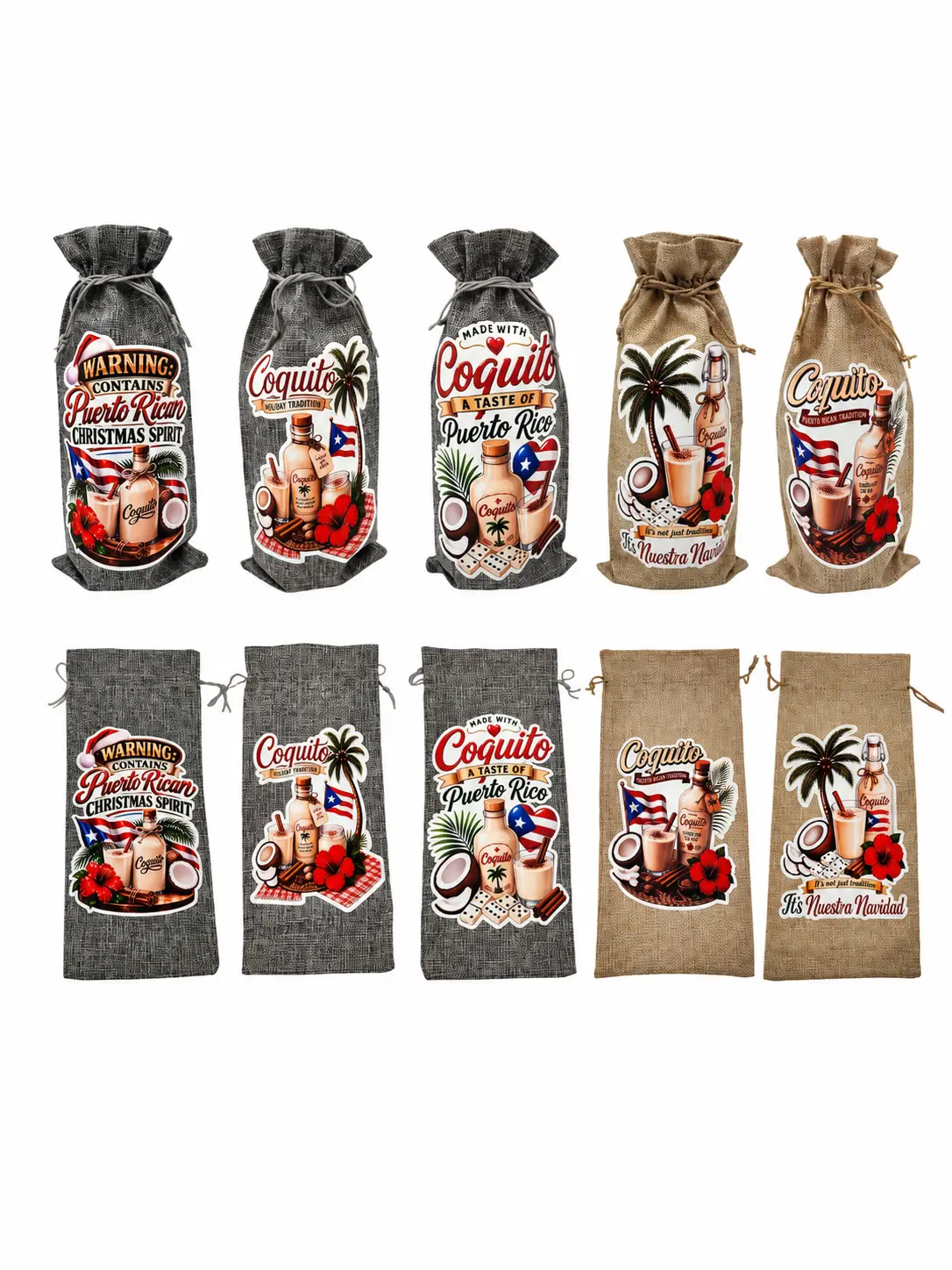 Burlap Drawstring Coquito Bottle Gift Bag - 750ml Unisex Reusable Holiday Cover, Standard Fit for Homemade Friend Gifting, Olive Bottle Compatible (Focused on Reusability)