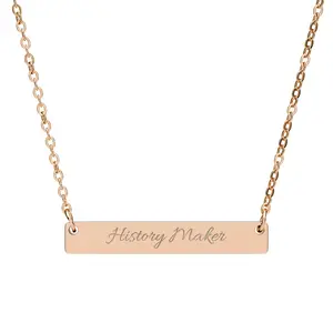 Engraved Horizontal Bar Necklace — Personalized Name Pendant (Sterling Silver & Rose Gold)