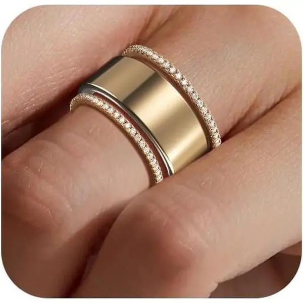 2-Pack 14K Gold Plated Stacking Rings for Oura Gen 4/Oura Gen 3, Cubic Zirconia Simulated Diamond Oura Ring Stack for Women
