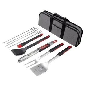 Grill Stainless Steel BBQ Tool Set 10 Pieces with Soft-Grip Handles for Outdoor Cooking Includes Tongs Fork Spatula Skewers Cleaning Brush Ideal Gift for Grillers Birthday Handy