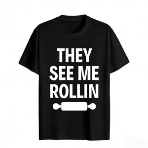 [100%Cotton]Women's They See Me Rollin With Rolling Pin Graphic Regular Fit Short Sleeve Crew Neck Casual T-Shirt Summer Kitchen Cooking Baking