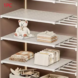 3pcs Set 3-In-1 Adjustable Punch-Free Carbon Steel & Plastic Wardrobe Storage Shelves, Space-Saving Retractable Racks for Kitchen Bedroom Bathroom