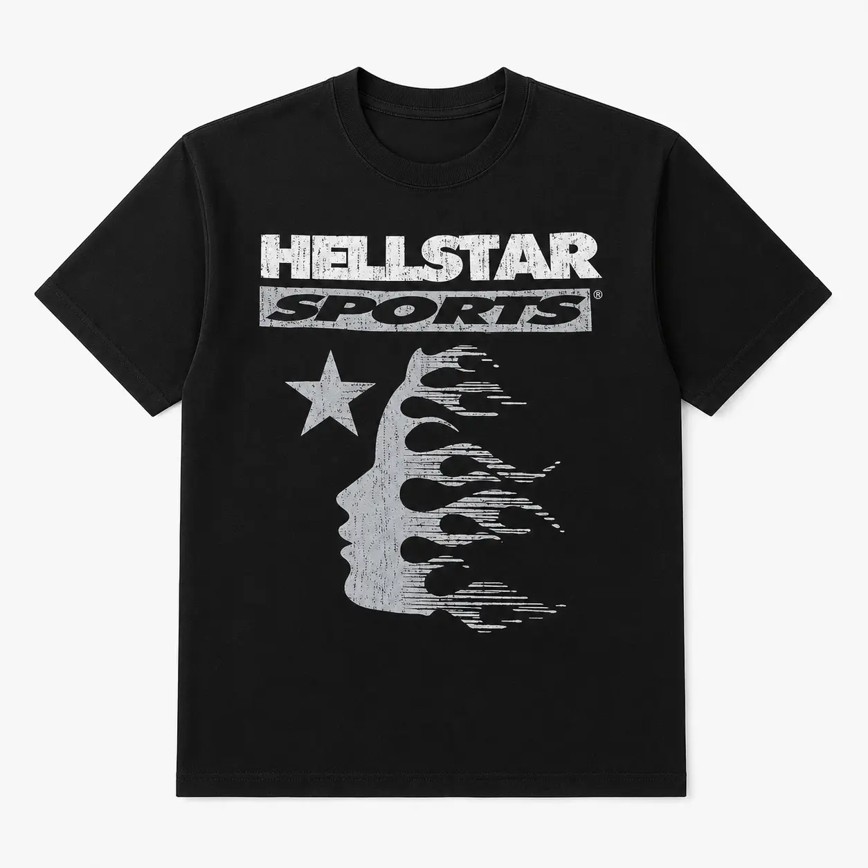 100% Cotton Distressed Star Face Graphic T-Shirt, Unisex Vintage Sports Streetwear Tee, Retro Short Sleeve Top for Daily Wear, Concerts and Casual Outfits backtoschool