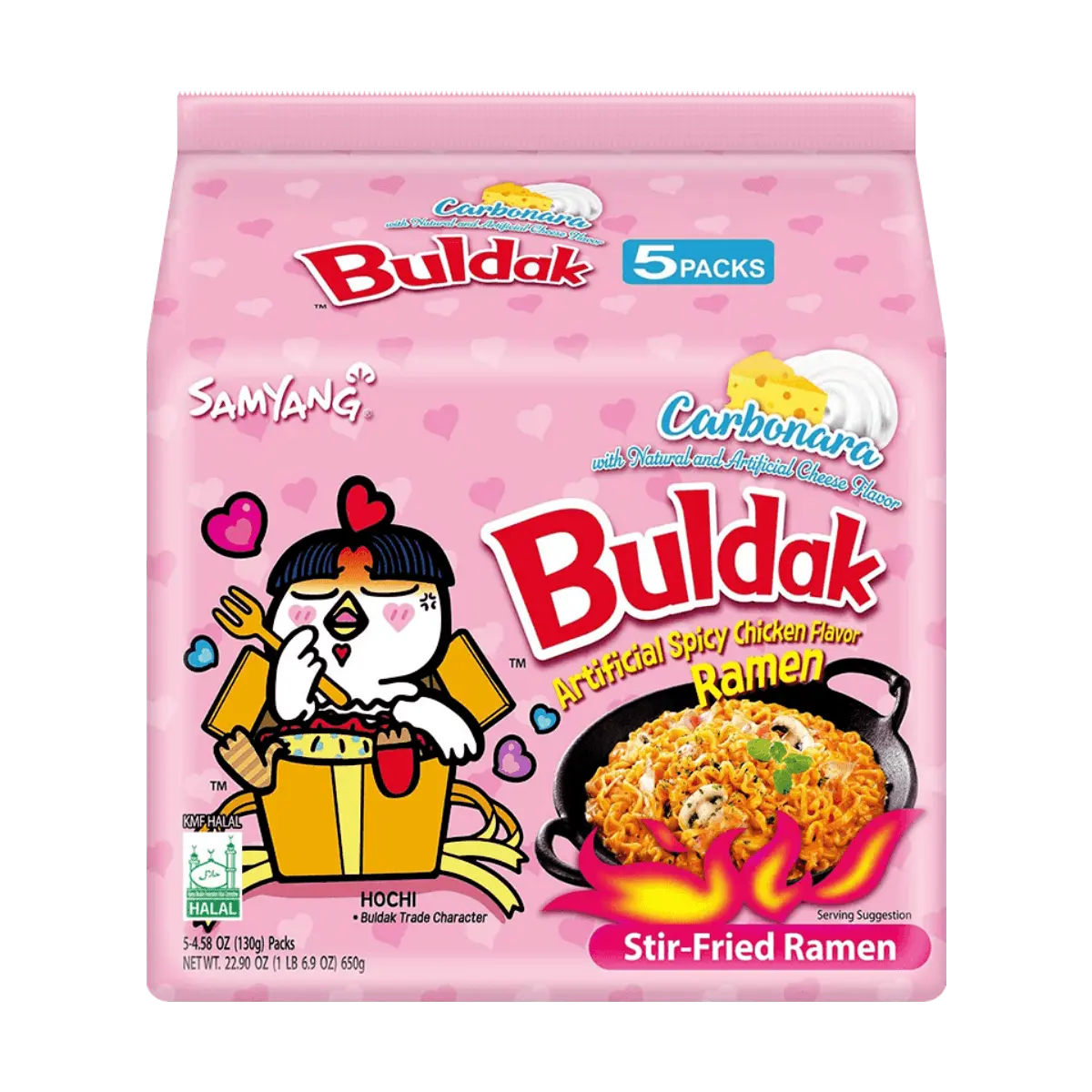 Samyang Buldak Creamy Cheese Ramen Noodles - Spicy Korean Fire Chicken Flavor, Pink Pack, 5x 130g Bags (650g Total)