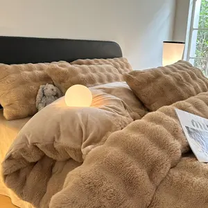 Fluffy Comforter Cover-Rabbit Fluff Faux Fur Duvet Cover,Cream White Plush Fuzzy Furry Bedding(1 Duvet Cover Only),Zipper Closure,Can Be Used As Blanket