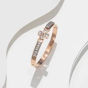 Clover Gold-Plated Stainless Steel Bangle