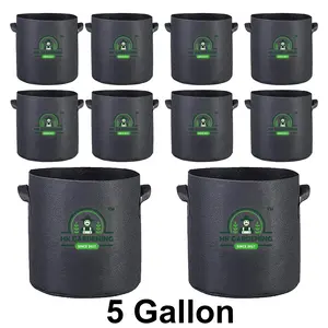 Plant Grow Bags 5 Gallon/10Pcs  Round Fabric Pot Aeration  Black - With handle ,Ideal for Home and Garden -HK Gardening