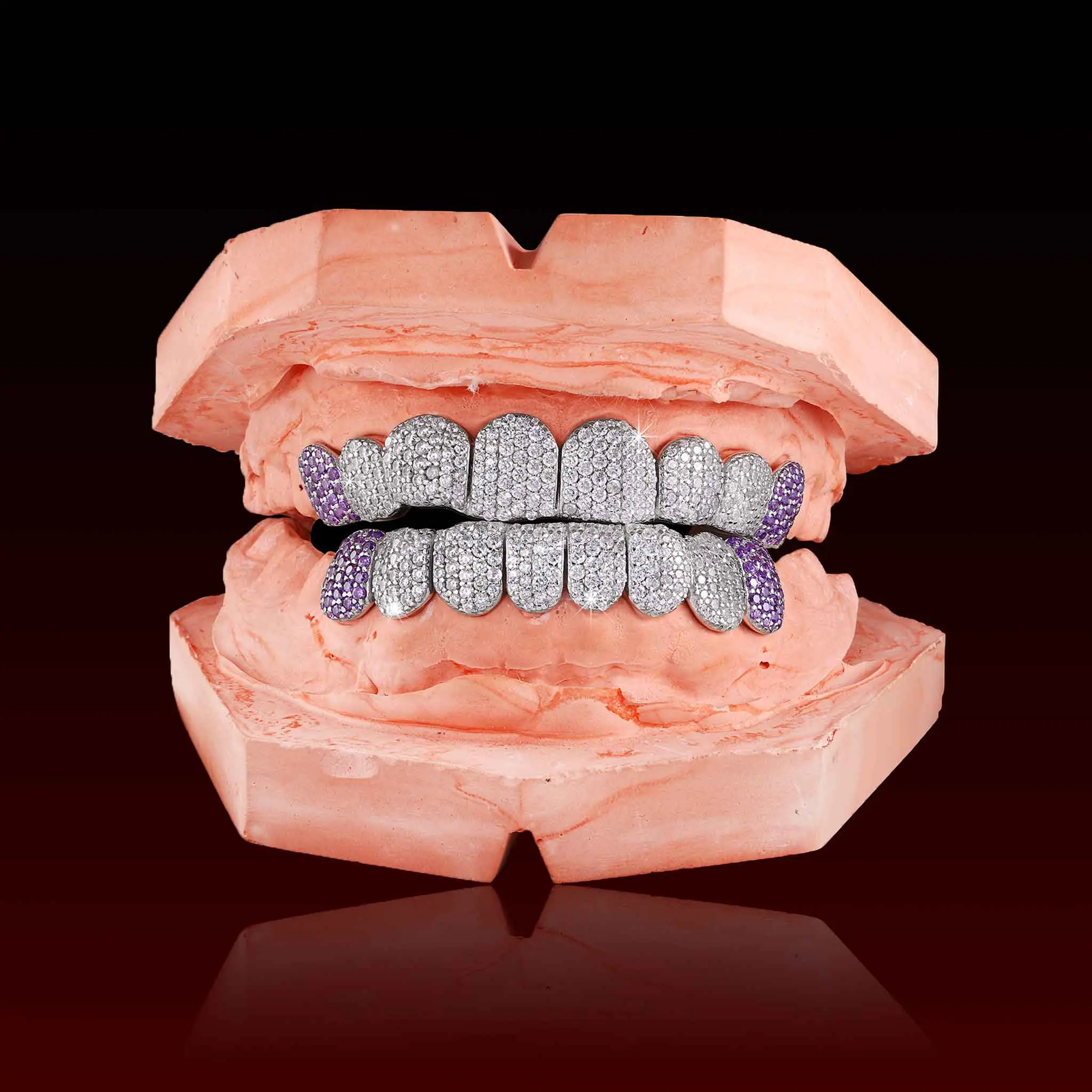 GBT Color Gemstone End Teeth Custom Moissanite Grillz, High Sparkle Honeycomb Set, Dental Accessory, Teeth Accessory