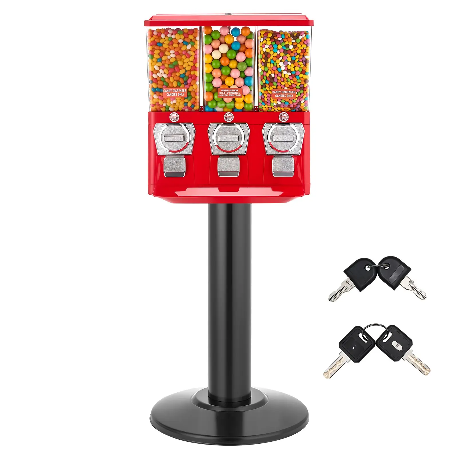 【DealsForYouDays】VEVOR Candy Vending Machine, Triple Compartment Candy Vending Machine with Stand, Gumball Candies Vendings Machines with Built-In Cash Box, Detachable, Vintage Candies Dispenser for Shops, Arcades