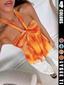 Women's Summer Sexy Vacation Gradient Color Backless Halter Top, Stylish Ruched Design, Perfect for Casual Wear