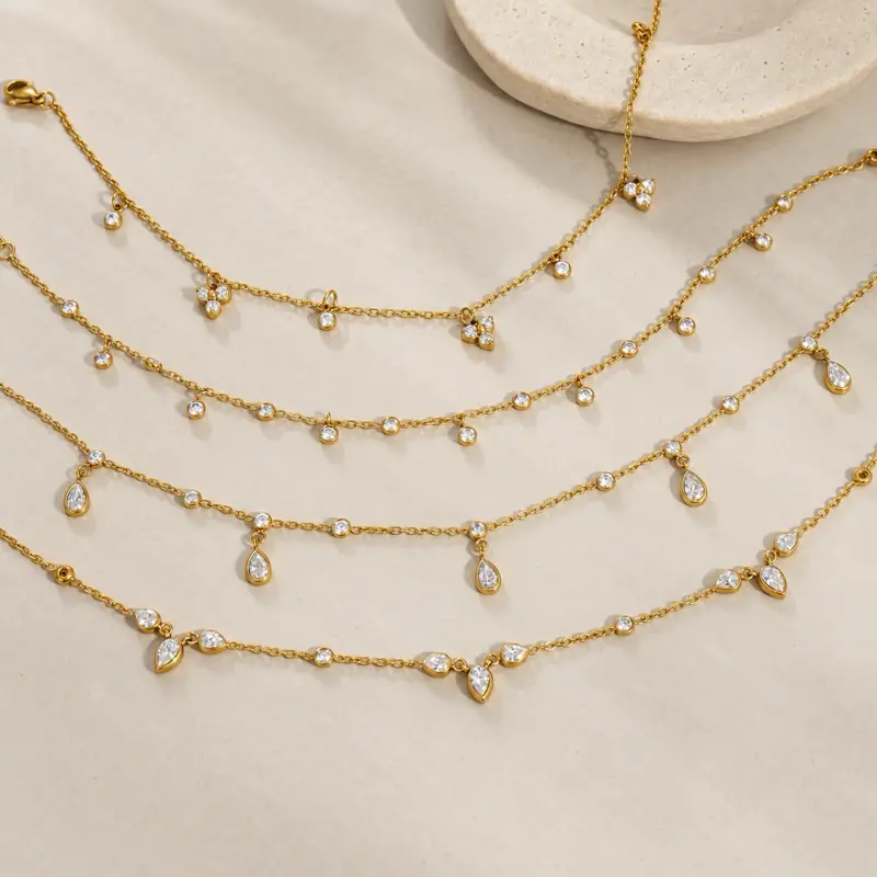 Taverae Gold-Tone Stainless Steel Dangle Anklet – Adjustable Women’s Ankle Bracelet