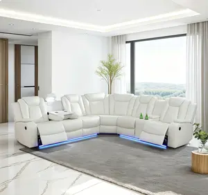 White Breathing Leather 3-Piece Living Room Recliner Sofa set