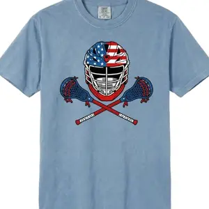 USA Lacrosse Shirt Comfort Colors | Patriotic Lacrosse Helmet Tee | American Flag Sports Graphic T-Shirt K