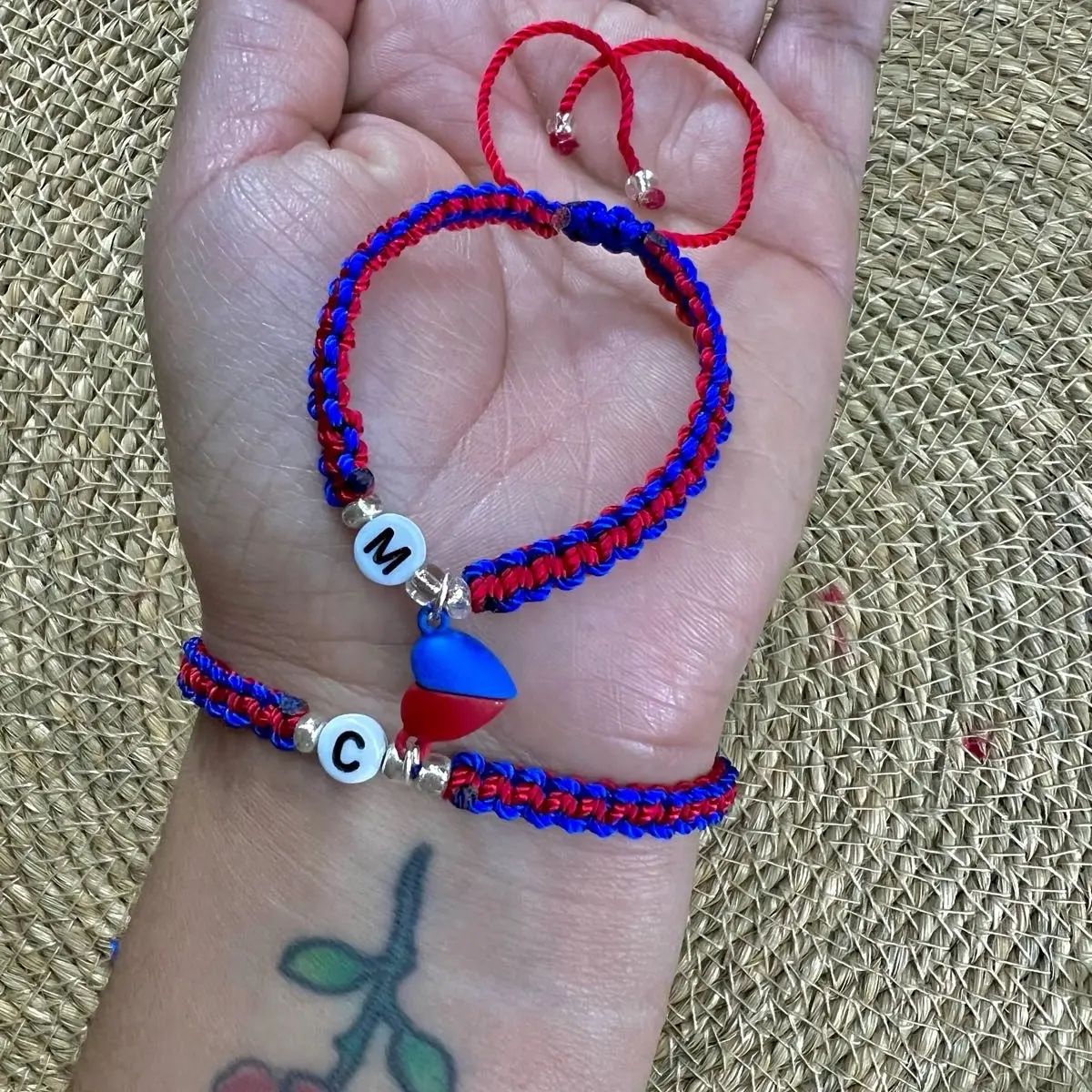 Blue and red matching bracelets