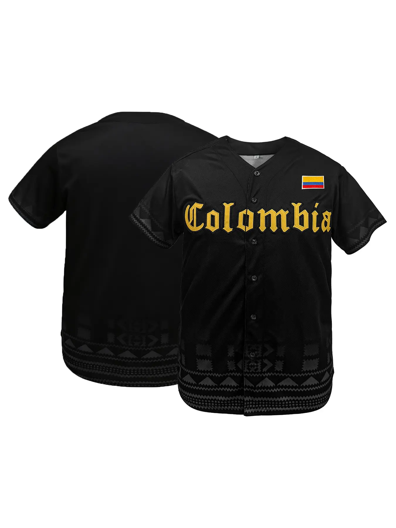 Colombia Baseball Jersey for Men Women, Graphic Baseball Jersey, Embroidery Sportswear, Embroidered Fan Baseball Shirt with Flag Patch & Geometric Print Sleeves, Breathable Casual Short Sleeve Sports Top for Fans Gift Theme Party Daily Wear