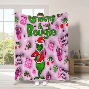 Christmas Grinch Design Blanket, Soft Comfortable Throw Blanket, Perfect for Warm Naps, Home Office Travel Camping, Winter Accessory