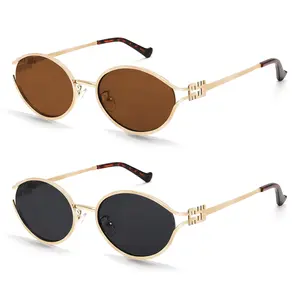 Women's 2 PCS Vintage Oval Sunglasses - Designer-Inspired, UV400 Protection, Gold Frame Sunnies