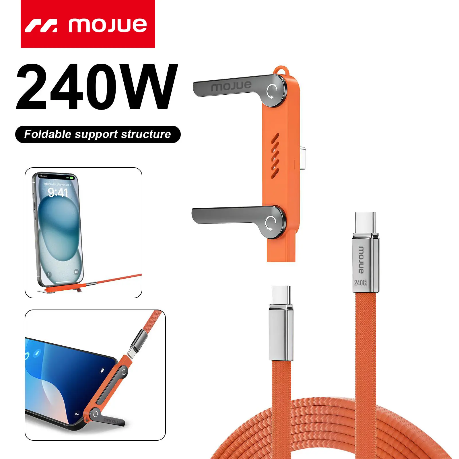 Invisible Bracket 2-in-1 Charging Cable – 240W PD Fast Charging USB-C to USB-C ,  360° Adjustable Metal Stand, Desktop Charger Holder for Smartphone, Tablet, Ideal for Gaming, Office, and Home Use