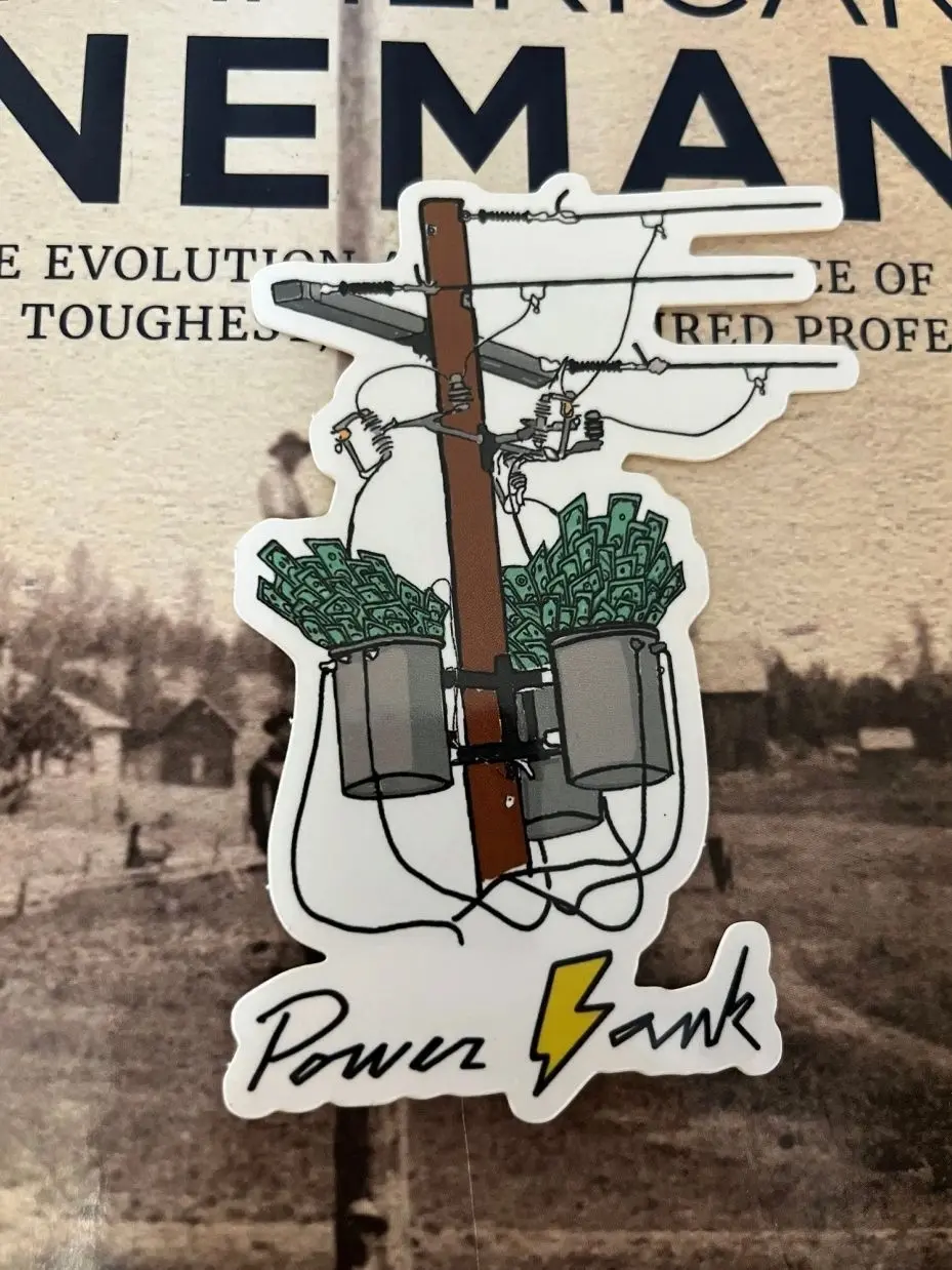 Lineman Power Bank Stickers, Electrician, Construction Skeleton Decal, Hard Hat Sticker - Cars, Trucks, Laptops, Coolers, Toolboxes, Windows & More Waterproof Vinyl Sticker
