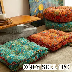 Bohemian style square thick cushion - multifunctional and comfortable home decoration pillow with plush balls, resistant to fading polyester fiber