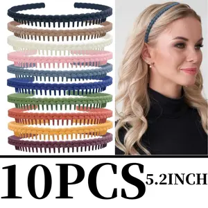 Women's 10-Pack Unisex Outdoor Sports Headbands, Elastic Non-Slip Polycarbonate Hair Bands, Tooth-Shaped Matte Finish Round Solid Color Minimalist Cute Thanksgiving Accessory Set outdoorfun