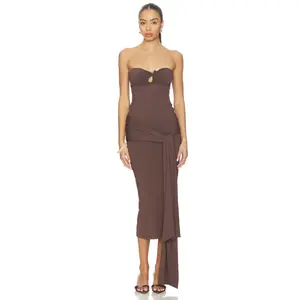 Bardot Laverne Strapless Midi Dress in Chocolate