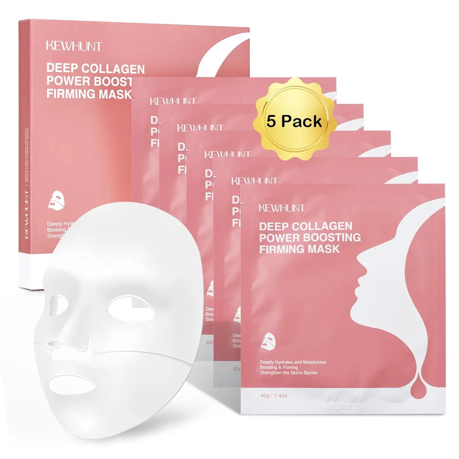 Deep Collagen Face Mask Overnight, Collagen Mask Real Deep Mask, Hydrating Hydrogel Mask with Low Molecular Collagen for Firming, Elasticity, Pore Minimizing 40g x 5ea Facial Moisture Skin Repair