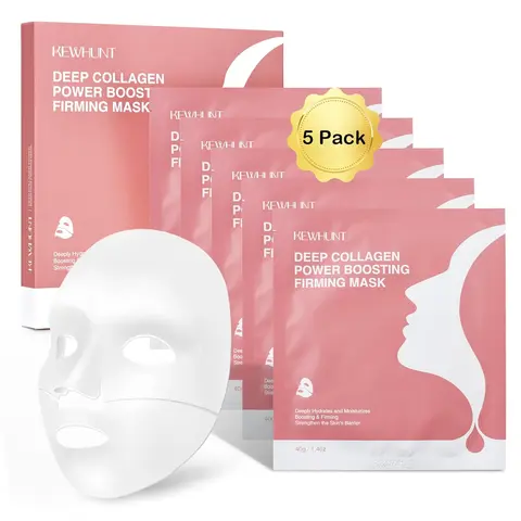 Overnight Deep Collagen Sheet Face Mask with Hyaluronic Acid & Low Molecular Collagen - Hydrate, Firm, Boost Elasticity, Minimize Pores, Repair Skin Barrier, Enhance Healthy Radiance (40g x 5ea)