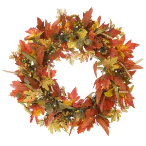 Fall Harvest Leaf Lighted Wreath