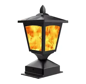 Solar Fence Post Lights with Flickering Flame – Waterproof LED Deck Cap Lights for 4x4, 5x5, 6x6 Posts, 30 LEDs for Outdoor Garden Decor