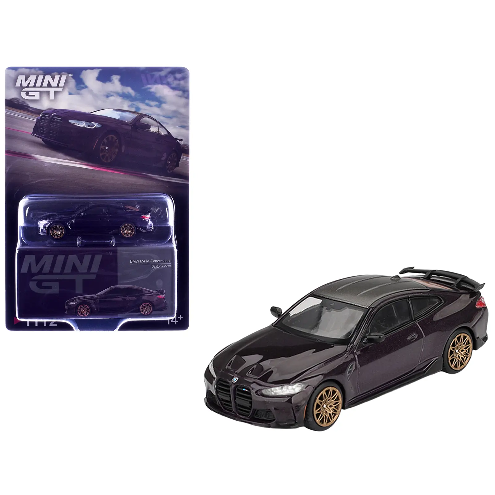 BMW M4 M-Performance Daytona Violet Metallic with Carbon Top Limited Edition 1/64 Diecast Model Car by Mini GT