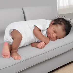 YYDOLL 19inch 48cm Asleep Reborn Baby Doll Alive Newborn Bebe Girl (Soft Vinyl Limb, Cloth Body) Toy With Black Skin Doll Lovely Kids Birthday Gift