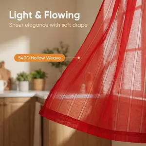 Window Wear 4 Panels 52x63inch 540D mesh straight stripe curtains with loops at the top, soft and light-transmitting, suitable for bedrooms and living rooms, 130 GSM. FT6664