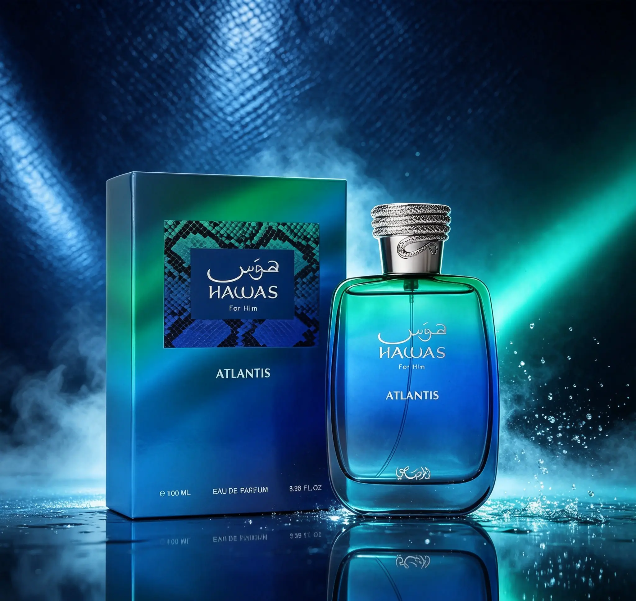 Hawas For Him Atlantis Men’s EDP 100ml (3.38 fl. oz), Fresh Modern Masculine Fragrance Spray, Long Lasting Clean Everyday Cologne for Men