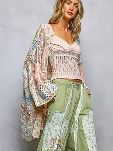 Long Crochet Boho Granny Square Pastel Pink Color Open Cardigan Duster