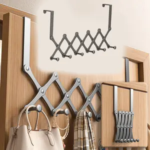 Scissor Style Over The Door Hooks 6 Hooks Retractable Hanger