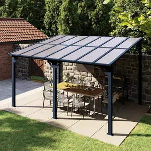 Aoxun 8'x 10' Premium Gazebo with Aluminum Top Frame & Polycarbonate Panel, Wall Mounted Gazebos Pergola, Outdoor Patio Lean to Gazebo, Awnings with Sloped Roof, for Backyard, Porch, Deck