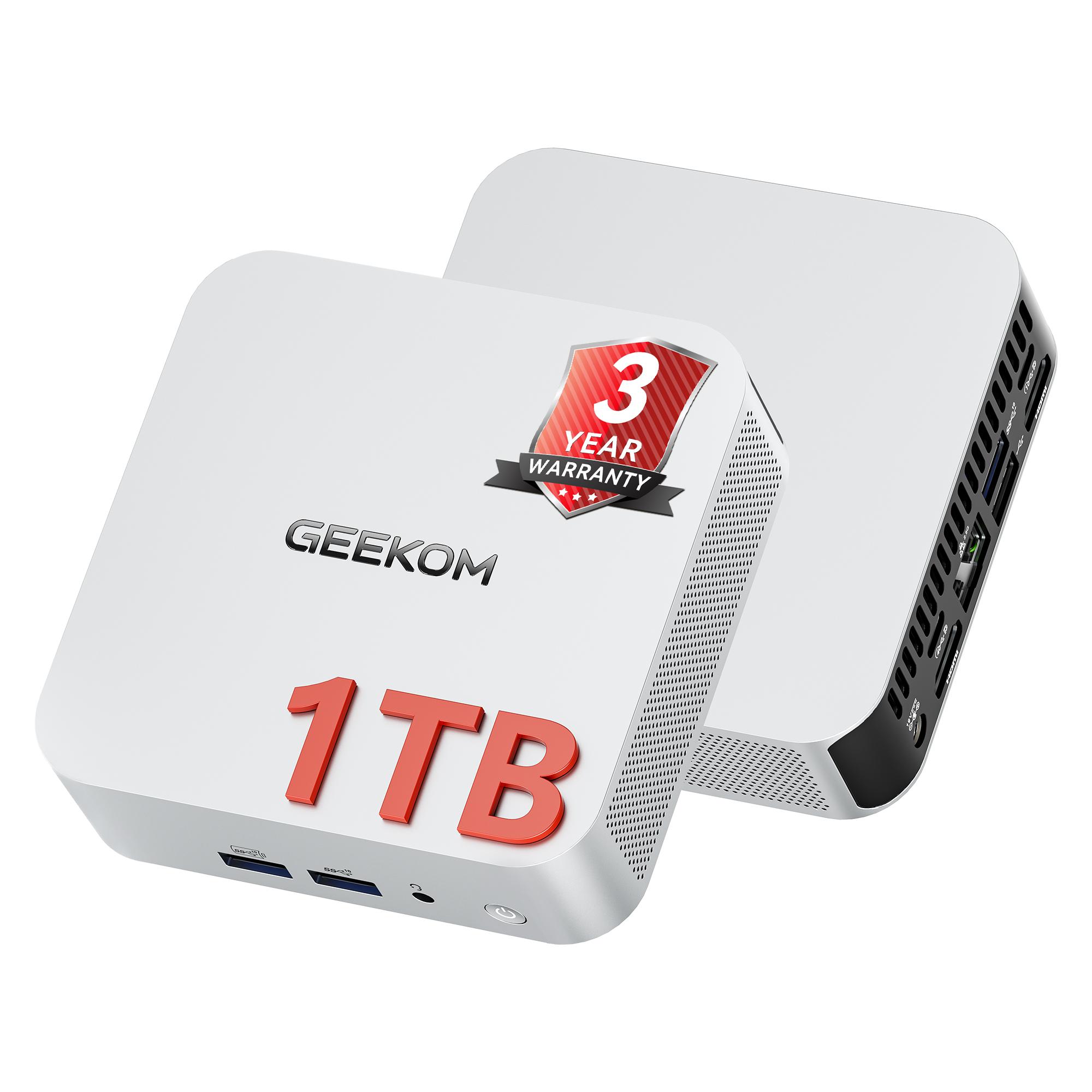 GEEKOM A5 Pro Mini PC (2026) with AMD Ryzen 5 7530U, 16GB DDR4 RAM(Upgradable to 96GB, Not LPDDR), 1TB NVMe SSD, Windows 11 Pro Desktop Computer Support 4 Displays/8K/Wi-Fi 6/6xUSB– Perfect for Work, Create & Play