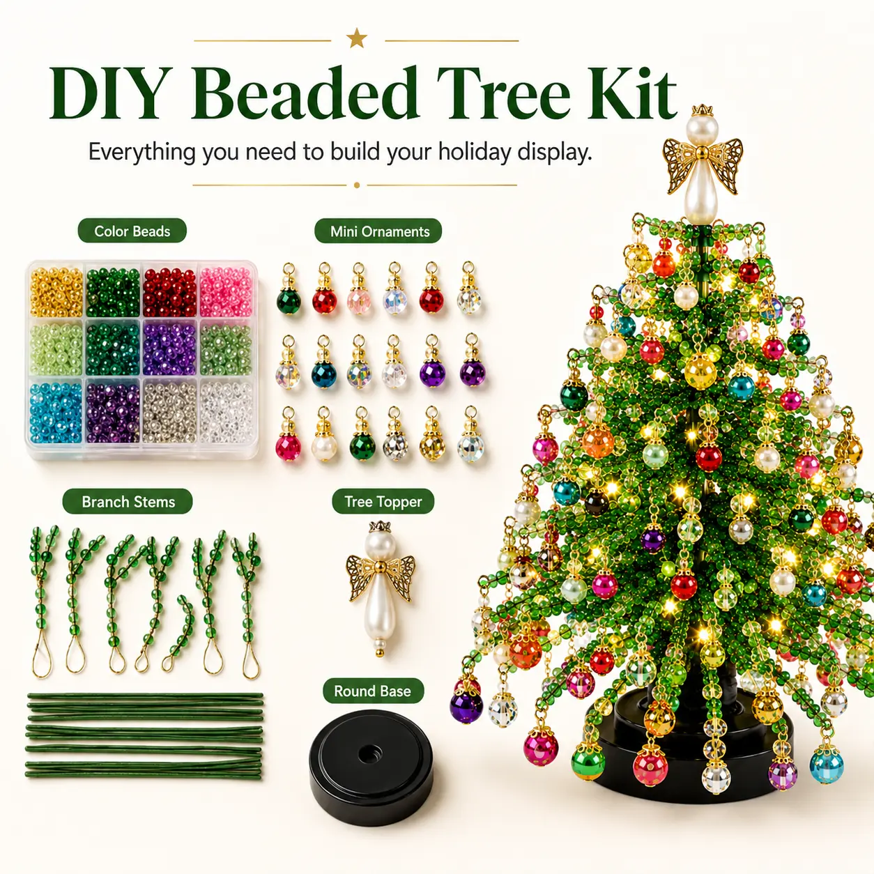 DIY Christmas beaded tree kit, improve your hands-on skills, feel accomplished, craft project, beautiful gift, festive vibes