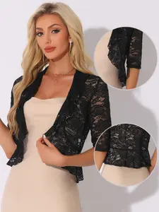 INSPIRE CHIC Lace Cardigan Evening Wedding Half Sleeve Ruffle Hem Elegant Shrug