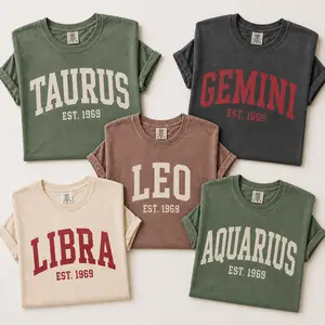 [LEAVE A NOTE] Vintage Zodiac Sign T-Shirt, Taurus Gemini Leo Libra Aquarius, Retro Astrology Graphic Tee, Horoscope College Letter Shirt, Minimalist Zodiac Unisex Gift Tee