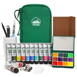 Funto Mini Watercolor Travel Set, 12-Color Refillable Travel Art Kit, All-in-One Mini Paint Supplies with Bag, Art Craft for All, Portable Water Color Paint for Beginners, lovers and Artists