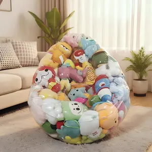 Large capacity teardrop-shaped toy storage bag/sofa cover - soft, transparent storage box with a closable design, space-saving, suitable for indoor/outdoor use, durable plastic.