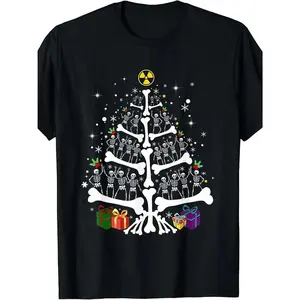 Radiology Skeleton Christmas Tree Xray Tech Team T-Shirt - Retro Style, Short Sleeve, Round Neck, Regular Fit, Heat Transfer Print, Casual Wear for Men & Women, All-Season Comfort, Casual Wear Tee |   Retro Christmas  Black  Funny Freak Cat Meme T-Shirt